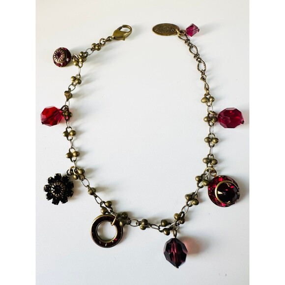 Vintage Lizpalacios S.F red crystal charm bracelet 8” - Picture 1 of 7